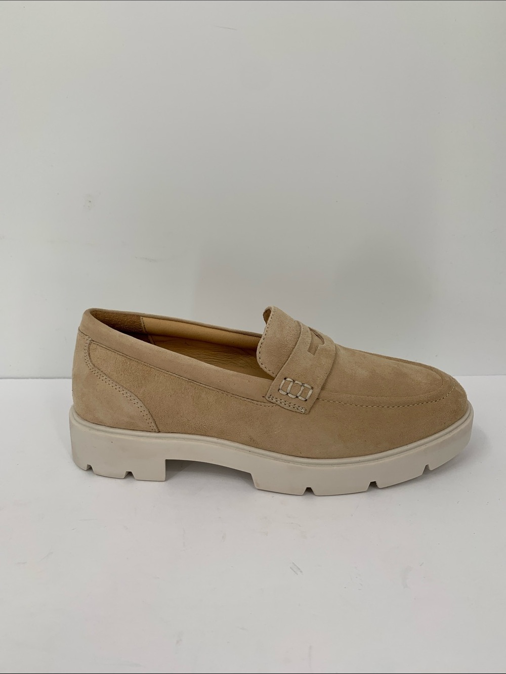 Abeo Boulevard chunky loafer shoe suede leather sand tan penny comfort slip-on 6